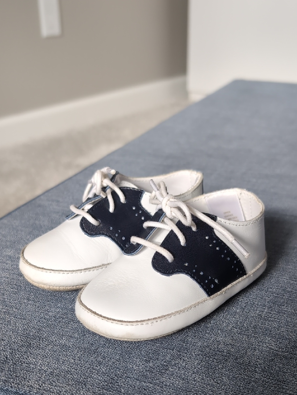 Janie and Jack White and Navy Saddle Dress Shoes